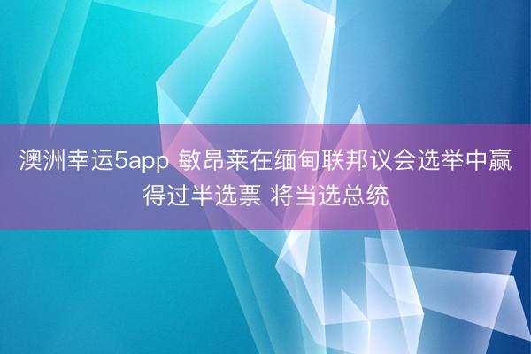 澳洲幸运5app 敏昂莱在缅甸联邦议会选举中赢得过半选票 将当选总统