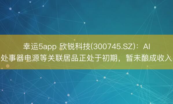 幸运5app 欣锐科技(300745.SZ)：AI处事器电源等关联居品正处于初期，暂未酿成收入