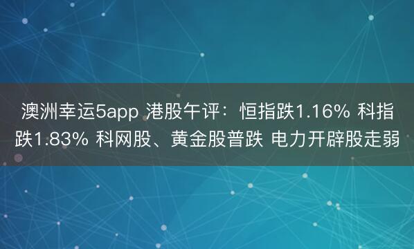 澳洲幸运5app 港股午评：恒指跌1.16% 科指跌1.83% 科网股、黄金股普跌 电力开辟股走弱